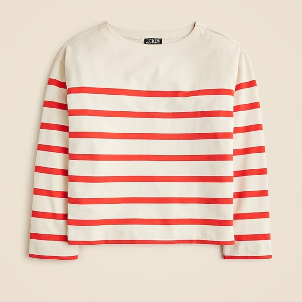 J. Crew Cream and Red Long Sleeve Tee